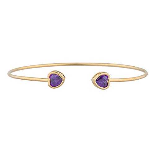 14K ゴールド CZ アメジスト ハート ベゼル バングル ブレスレット Elizabeth Jewelry 14Kt Gold CZ Amethyst Heart Bezel Bangle Bracelet