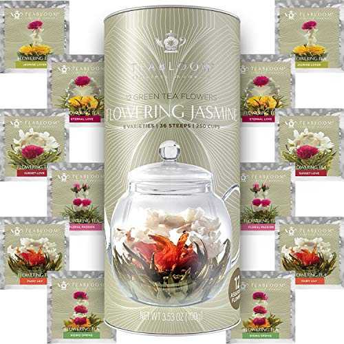 Teabloom ジャスミン フラワリング ティー ? 手で結んだ緑茶葉 + ジャスミン ブロッサム フラワリング ティー クリエイションズ ? ブルーミング ティー ギフトセット ? 12 パック、36 ティープ、250 杯分 Teabloom Jasmine Flowering Tea ? Ha