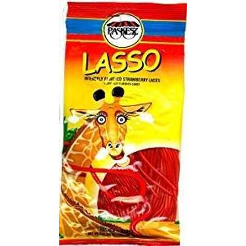 Paskesz Lasso 強烈な風味のストロベリー レース 3.5 オンス 3点のPK。 Paskesz Lasso Intensely Flavored Strawberry Laces 3.5 Oz. Pk Of 3.