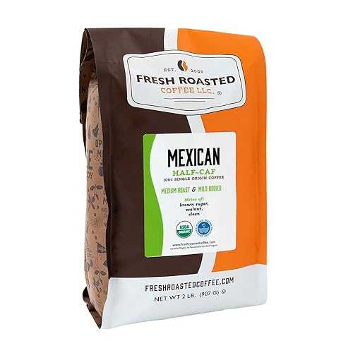 ? ???? ??, ??? ??? ??? ?? ??-???, 907.2g (32 oz), ??, ??? ???, ?? Fresh Roasted Coffee, Organic Mexican Water-Processed Half-Caf | USDA Organic, Kosher | Medium Roast 2 lb (32 oz