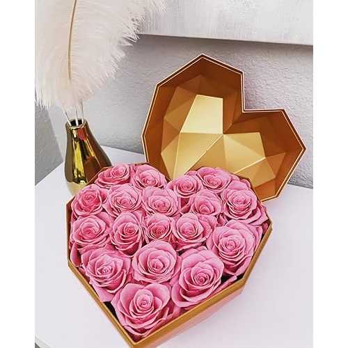 ???? ? ?? ?? ??? ?? ?? ?? ?? - ??? ??? ???? ? ? ?? ?? (??) Dreamy Love Valentine's Day Heart Shaped Preserved Pink Rose Gift Box - Last for Years Symbolizing Eternal Love (Large