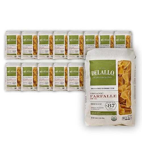 DeLallo Organic Farfalle Pasta, Made with Only 100% Semolina Durum Wheat Flour, Bronze Cut, Made in Italy, Kosher, Vegan, Non-GMO, Bow-Tie Pasta Shape, (16 Pack)｜Glomarket