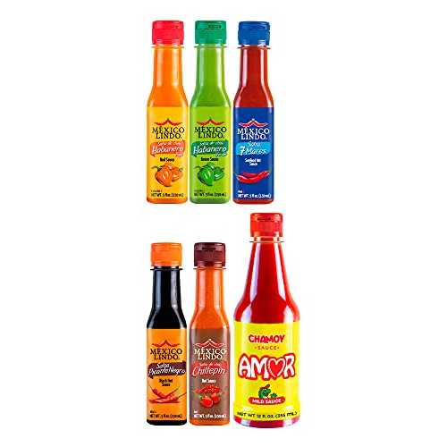 Mexico Lindo Hot Sauce Variety Pack | Includes 1 Amor Chamoy Sauce & 5 Mexico Lindo Hot Sauces | 6 Different Flavors to Choose | 37 Total Fl Oz (Pack of 6)