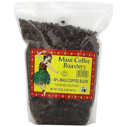 マウイ コーヒー ロースターズ 全豆コーヒー バルク、マウイ ブレンド、2 ポンド Maui Coffee Roasters Whole Bean Coffee Bulk, Maui Blend, 2-Pound