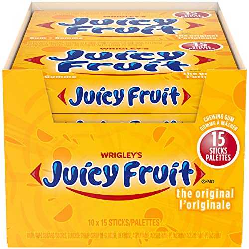 Juicy Fruit Gum Chewing Gum Original Flavor - Bubble Gum - 15 ct (Pack of 10)