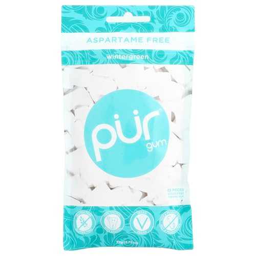 Pur Gum ウィンターグリーン ガム、80 グラム - 1 パックあたり 60 個 - 1 ケースあたり 12 パック。 Pur Gum Wintergreen Gum, 80 Gram - 60 pieces per pack - 12 packs per case.