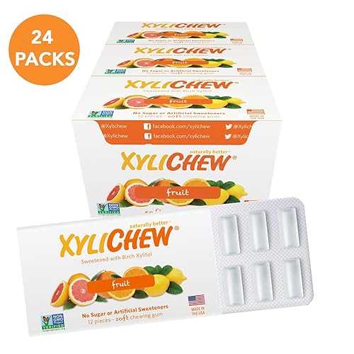 Xylichew 100% キシリトール チューインガム - 非遺伝子組み換え、非アスパルテーム、グルテンフリー、シュガーフリーのガム - ナチュラルオーラルケア、口臭と口渇を和らげます - フルーツ、288 個 Xylichew 100% Xylitol Chewing Gum - Non GMO, Non