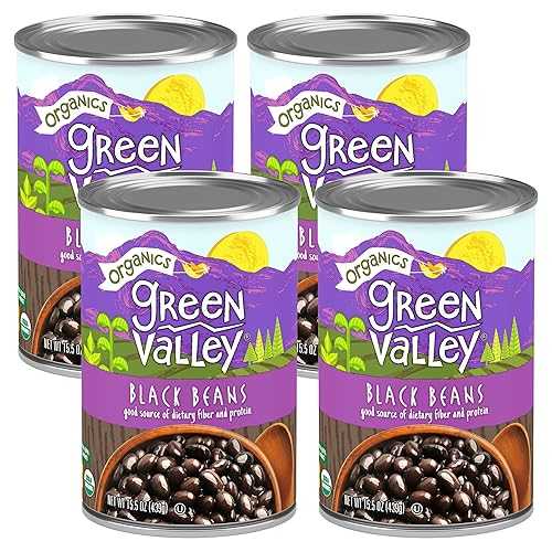 Green Valley Organics 黒豆 | オーガニック認定 | 美味しくて柔らかく、クリーミーでマイルド | 深い褐色肌 | 食物繊維とタンパク質の優れた供給源 | 15.5オンス缶(4本入り) Green Valley Organics Black Beans | Certified Organic | Deli