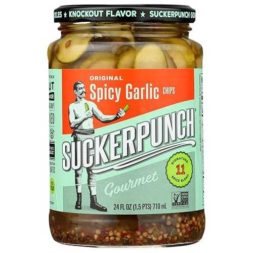 SuckerPunch スパイシーガーリックオリジナルピクルス 24 オンス、12 個パック SuckerPunch Spicy Garlic Original Pickles 24 Ounce, Pack of 12