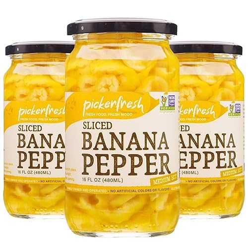 Pickerfresh バナナペッパー - デリスライスペッパーリング - ミディアムホットデリスタイルチリペッパー - シンプルな材料 - 非遺伝子組み換え、グルテンフリー、合成着色料不使用 - 16 液量オンス (3 パック) Pickerfresh Banana Peppers - Deli-slic｜Glomarket