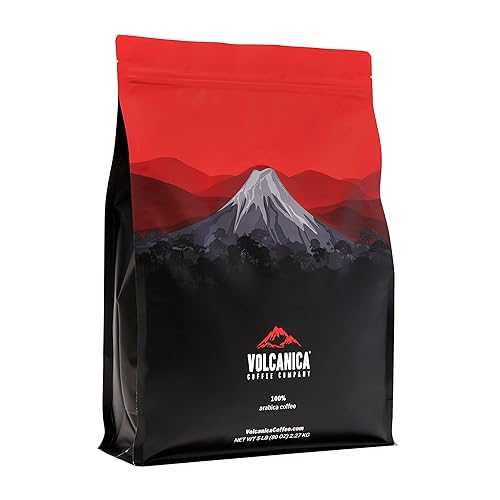コスタリカピーベリーコーヒー、挽いた、ミディアムロースト、フレッシュロースト、5ポンド Volcanica Coffee Costa Rica Peaberry Coffee, Ground, Medium Roast, Fresh Roasted, 5 lbs
