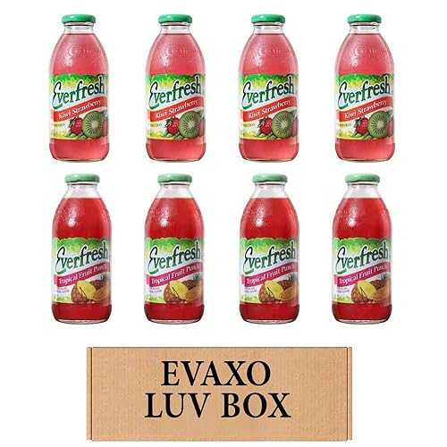 LUV BOX- バラエティ エバーフレッシュ ジュース 16 オンス 8個パック、エバーフレッシュキウイストロベリー、エバーフレッシュトロピカルフルーツポンチ。エヴァクソにより LUV BOX- variety Everfresh Juice 16 oz. pack of 8 , Everfresh Kiwi Stra