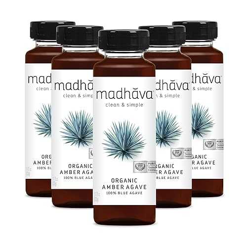 MADHAVA Organic Amber Agave, Liquid Sugar Alternative, 100% Pure Organic Blue Agave Nectar, Vegan, Non-GMO, Natural Sweetener, Clean Drink Mix (11.75 oz Bottle, Pack of 6)