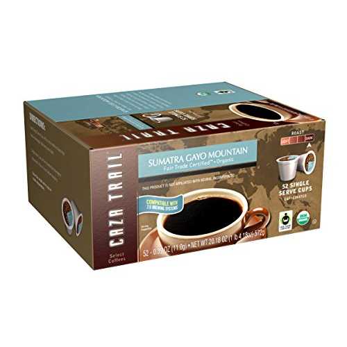 Caza Trail Coffee オーガニック スマトラ ガヨ マウンテン、シングル サーブ カップ 52 杯 Caza Trail Coffee Organic Sumatra Gayo Mountain, 52 Single Serve Cups