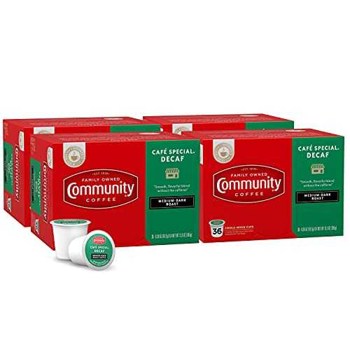 ???? ?? ?? ??? ???? 144?? ?? ?, ???-?? ???, ??? 2.0 K-? ??? ??, 36?? (4?) Community Coffee Cafe Special Decaf 144 Count Coffee Pods, Medium Dark Roast, Compatible with Keurig 2