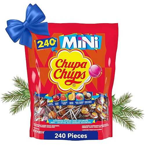 ???? ?? ???? ??, 5?? ?, ?? ?? ??? ??, 1.44kg ?? (240? ??) Chupa Chups Mini Lollipop Holiday Candy Variety Assortment, 5 Flavors, Individually Wrapped Candy for Christmas Stocking Stuffers