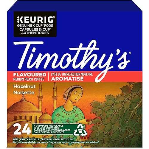 Timothy's World Coffee、ノワゼット、ヘーゼルナッツ風味のコーヒー、キューリグ K カップ ブルワー用 K カップ ポーション パック、24 個 (2 個パック) Timothys Timothy's World Coffee, Noisette, Hazelnut-Flavored Coffee, K-Cup Portion