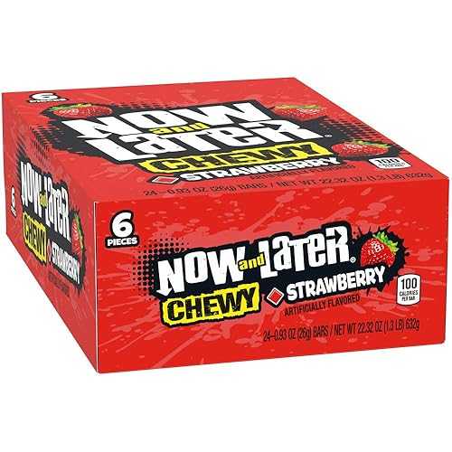 Now & Later ソフト タフィー チューズ キャンディ、ストロベリー、0.93 オンス バー、24 個パック Now and Later Now & Later Soft Taffy Chews Candy, Strawberry, 0.93 Ounce Bar, Pack of 24