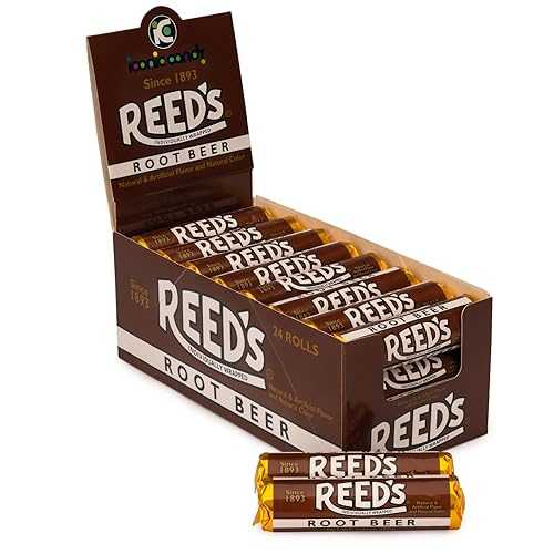 Reed's ルートビア キャンディロール | 伝統的なルートビアハードキャンディ | クリーミーなルートビア風味の昔ながらのリードキャンディーが象徴的なキャンディーからお届けします | 24カウント Reed's Reed’s Root Beer Candy Rolls | Traditional