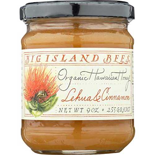 Big Island Beesのオーガニックレフアとシナモン生ハニー（9オンスのガラス瓶） Organic Lehua and Cinnamon Raw Honey by Big Island Bees (9 oz Glass Jar)