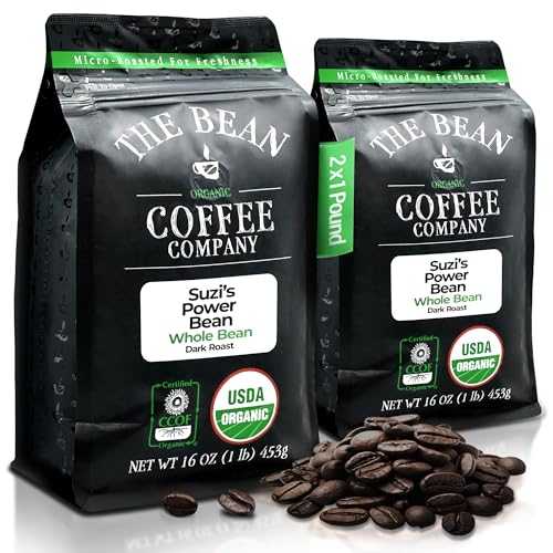 The Bean Coffee Company The Bean Organic Coffee Company Suzi\'s Power Bean, Dark Roast, Whole Bean Coffee, 16-Ounce Bags (Pack of 2)