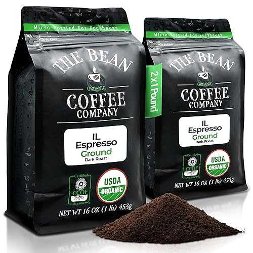 The Bean Coffee Company The Bean Organic Coffee Company Il Espresso, Classic Dark Roast, Ground Coffee, 16-Ounce Bags (Pack of 2), Caf・・ molido tostado org・・nico