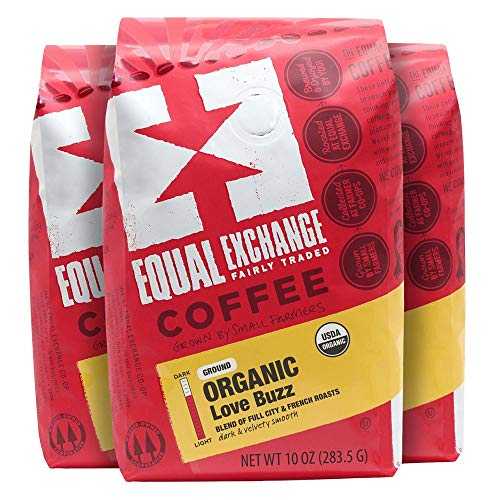 Equal Exchange オーガニック グラウンド コーヒー、ラブ バズ バッグ、10 オンス (3 個パック) Equal Exchange Organic Ground Coffee, Love Buzz Bag, 10 Ounce (Pack of 3)