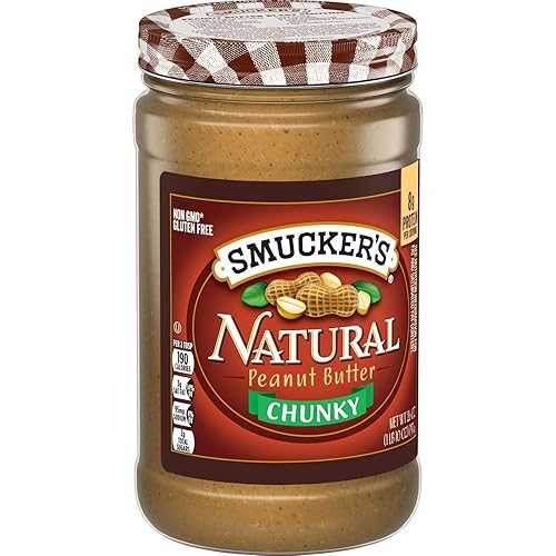 Smucker's ナチュラル チャンキー ピーナッツ バター、26 オンスのガラス瓶 Smucker's Natural Chunky Peanut Butter, 26-ounce Glass Jars
