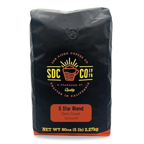 San Diego Coffee 5 Star Blend, Dark Roast, Ground Coffee, 5-Pound Bag Caf・・ molido tostado