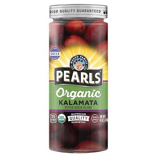 Pearls Specialties, Organic Pitted Kalamata Greek Olives, Pack of 6, 6 oz Jars