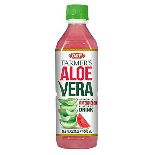 OKF アロエベラ ドリンク 16.9 オンスボトル (スイカ、12 パック) OKF Farmers OKF Aloe Vera Drink in 16.9 Ounce Bottles (Watermelon, 12 Pack)
