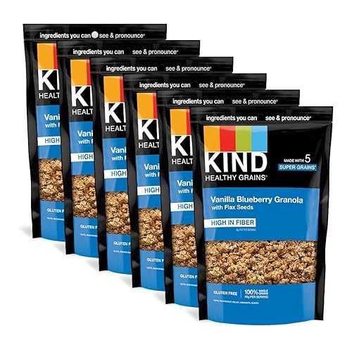 KIND Healthy Grains, Vanilla Blueberry Granola with Flax Seeds, Healthy Snacks, Gluten Free, 100% Whole Grains, 5g Protein, 11oz, 6 Count KIND Healthy Grains, Vanilla Blueberry Granola with Flax Seeds, Healthy Snac画像