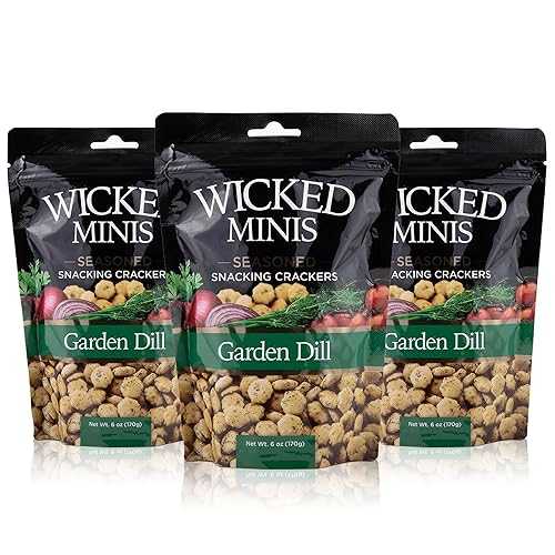Wicked Minis Soup & Oyster Crackers - Saltine & Salted Flavored Mini Puffed Soup, Savory Snacking Mix, Seasoned Croutons Salad Toppers, Crackers for Chili 6oz (Garden Dill, Pack of 3) Wicked Mix Wicked Minis Soup画像