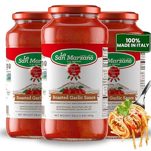 La San Marzano Roasted Garlic Sauce, 24 oz, Pasta Sauce Made in Italy, All Purpose Tomato Premium Quality, All Natural, Mediterranean Diet, Non GMO, Vegan, Gluten Free