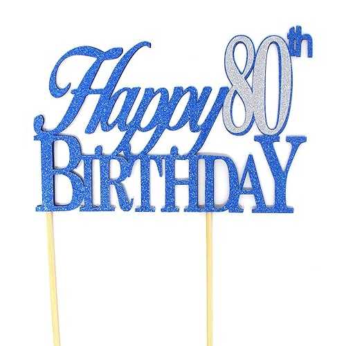 All About Details Happy 80th Birthday Cake Topper,1pc, 80th Birthday, Cake Decoration, Party Decor (Blue & Silver) All About Details Happy 80th Birthday Cake Topper,1pc, 80th Birthday, Cake Decoration, Party Decor画像