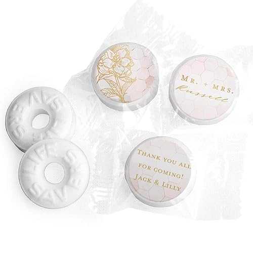 3 ポンド パーソナライズされたウェディング ミント ライフセーバー ミント (約 335 ～ 365 個) - ブラッシュ Just Candy 3 lb Personalized Wedding Mints LifeSavers Mints (Approx 335-365 pcs) - Blush