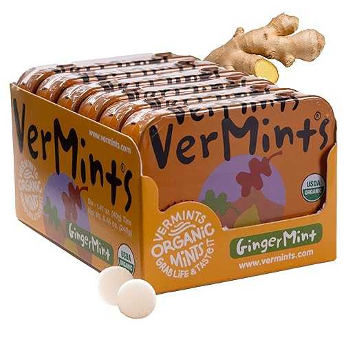 ???? ??? ???? ??, 6? / 39.7g ? ??? VerMints Organic Breath Mints GingerMint - Real Ginger Flavored Candies - Travel Size Tin - Non-GMO, Nut Free, Gluten Free, Vegan, Kosher Organic Candy Mints - 1.