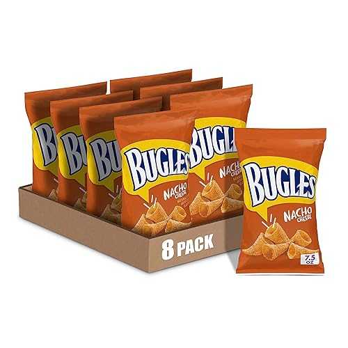 Bugles クリスピーコーンスナック、ナチョチーズ、スナックバッグ、7.5 オンス (8 個パック) Bugles Crispy Corn Snacks, Nacho Cheese, Snack Bag, 7.5 oz (Pack of 8)