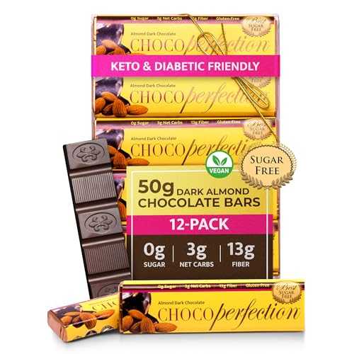 ChocoPerfection ダークアーモンドシュガーフリーチョコレート、50gバー12本入りギフトボックス ChocoPerfection Dark Almond Sugar Free Chocolate, Gift Box of 12 50g Bars