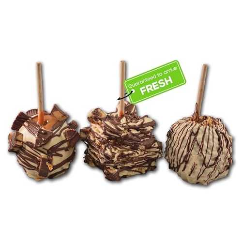 US Sweets Caramel Apple 3 Pack - Caramel Granny Smith Apples Dipped in Peanut Butter White Chocolate with Nuts, Snickers & Reese's | Tasty Gift | Handmade in Small Batches | Guaranteed to Arrive Fresh