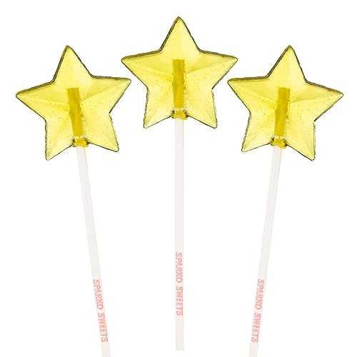 イエロースターロリポップ、ピーチ味、2インチロリポップ、24個、米国で手作り、1.5ポンド、Sparko Sweets Yellow Star Lollipops, Peach Flavor, 2\