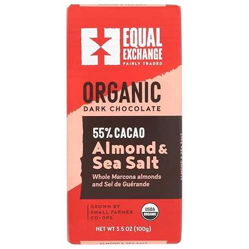 Equal Exchange オーガニック ダークチョコレート アーモンド & シーソルト入り (カカオ 55%)、3.5 オンス (10 個パック) Equal Exchange Organic Dark Chocolate with Almonds & Sea Salt (55% Cacao), 3.5 oz (Pack of 10)