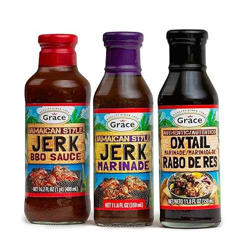 Grace Jamaican Style Marinades & BBQ Sauce Variety Pack - 3 Bottles - Jerk Marinade, Jerk BBQ Sauce & Oxtail Marinade
