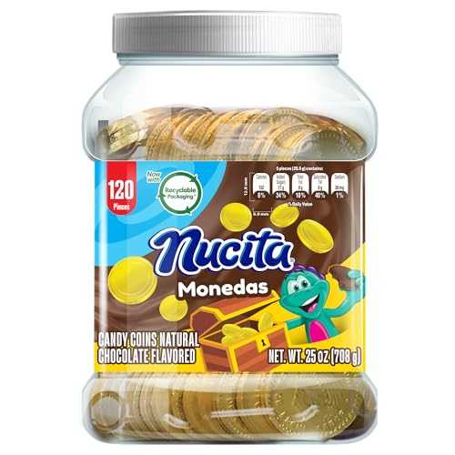 ??? ???? ?? ? | ??? ? ?? ?? | ? ???? ?, ???, ??, ??? & ??? | ? 120? ?? | 25?? (1?) Nucita Monedas Gold Jar, Chocolate Flavored Candy Coins, 120 Coins, 25 oz (Pack
