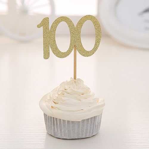 ゴールデングリッターナンバー100カップケーキトッパー24個セット、赤ちゃんの100日100日を祝うパーティーデコレーション。 Giuffi Set of 24 Golden Glitter Number 100 Cupcake Toppers Baby's One Hundred Days 100th Celebrating Party Decors画像