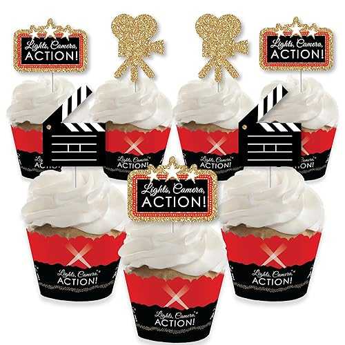 ? ? ?? ???? ?? ?? ???? - ???? ?? - ??? ? ?? ???? ?? ? ?? ? ?? - 24? ?? Big Dot of Happiness Red Carpet - Cupcake Decoration - Movie Night Party Cupcake Wrappers and Treat P