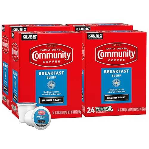 Community Coffee Breakfast Blend 96 カウントコーヒーポッド、ミディアムロースト、キューリグ 2.0 K カップ ブルワーに対応、24 カウント (4 個パック) Community Coffee Breakfast Blend 96 Count Coffee Pods, Medium Roast, Compatible wi