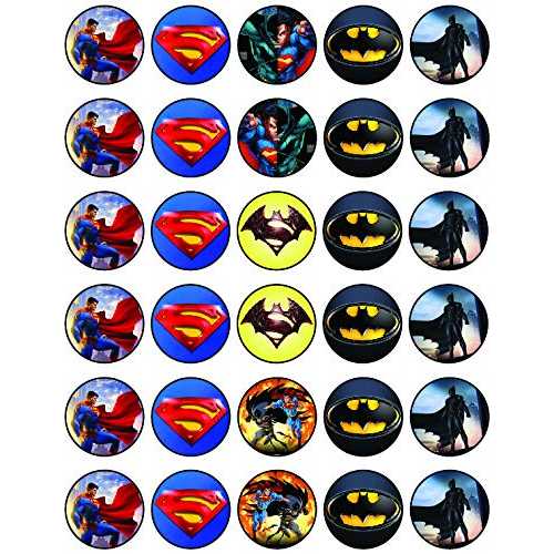 30? ?? ???? ?? ? ??? ? ??-M ?? ?? ??? ?? ??? | ??? ?? ?? ??? ?? HAPPY CHOICES 30 x Edible Cupcake Toppers ? Dark Knight Vs Sper Themed Collection of Edible Cake Decorations |