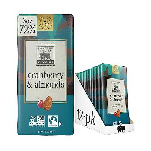 ?? ??? ??, ?? ?? ??? (72%) ???? & ???, 85g ? (12? ?) Endangered Species Chocolate Wolf, Natural Dark Chocolate (72%) with Cranberries & Almonds, 3-Ounce Bars (Pack of 12)