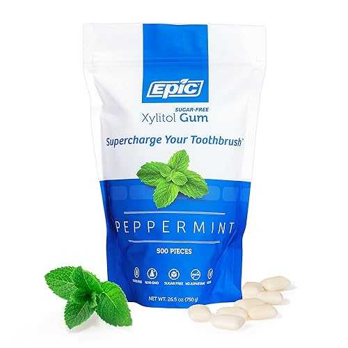 ?? ? - ???? ??? 100% ???? - ??? ? - ???? ?, 500?? (1?) Epic 100% Xylitol Peppermint Chewing Gum - Sugar Free, Aspartame Free Dental Gum - Supports Oral Health & Fresh Breath